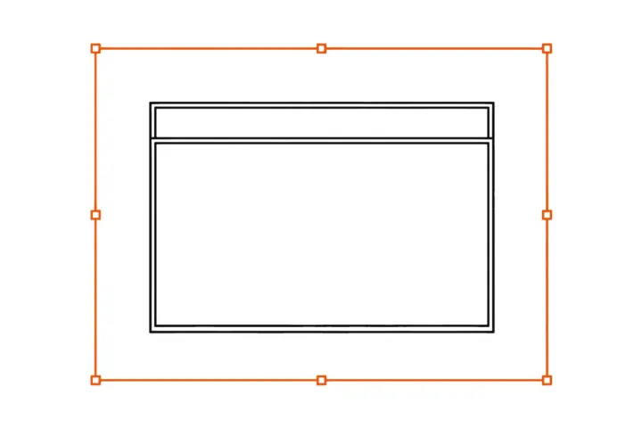 An application window inside a frame with small checkpoints at its corners and edges; the frame is orange